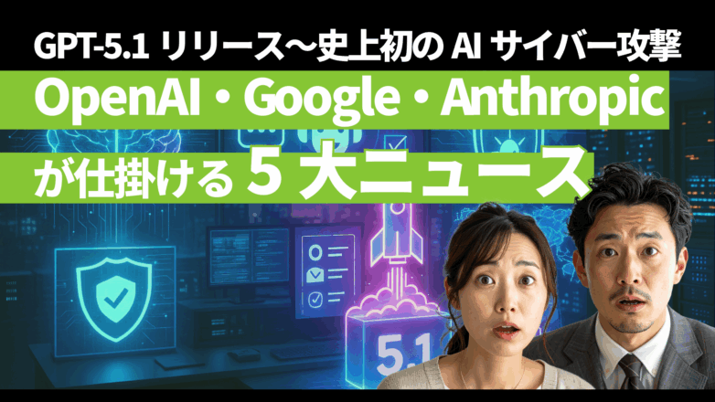 トピックス OpenAI、Google、Anthropicが仕掛ける5大ニュース：GPT-5.1リリースから史上初のAIサイバー攻撃までのイメージサムネイル画像