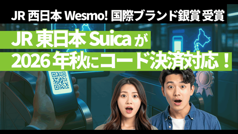 JR東日本Suicaが2026年秋にコード決済対応！JR西日本Wesmo!は国際ブランド銀賞を受賞のイメージサムネイル画像