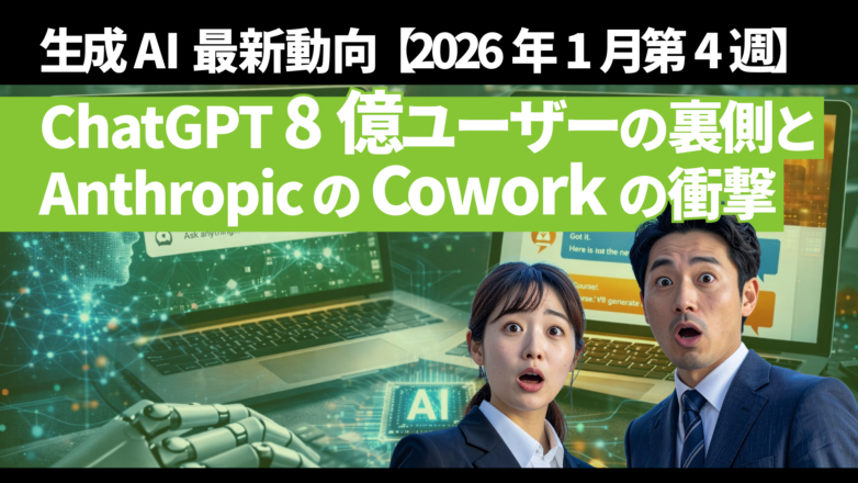 トピックス ChatGPT8億ユーザーの裏側とAnthropicのCoworkの衝撃：生成AI最新動向【2026年1月第4週】のイメージサムネイル画像