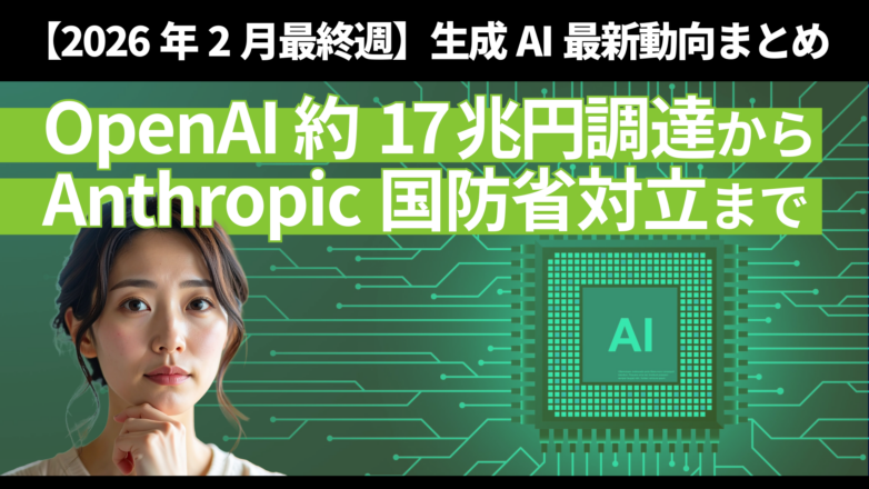 トピックス 【2026年2月4週】生成AI最新動向まとめ｜OpenAI 約17兆円調達からAnthropic国防省対立までのイメージサムネイル画像
